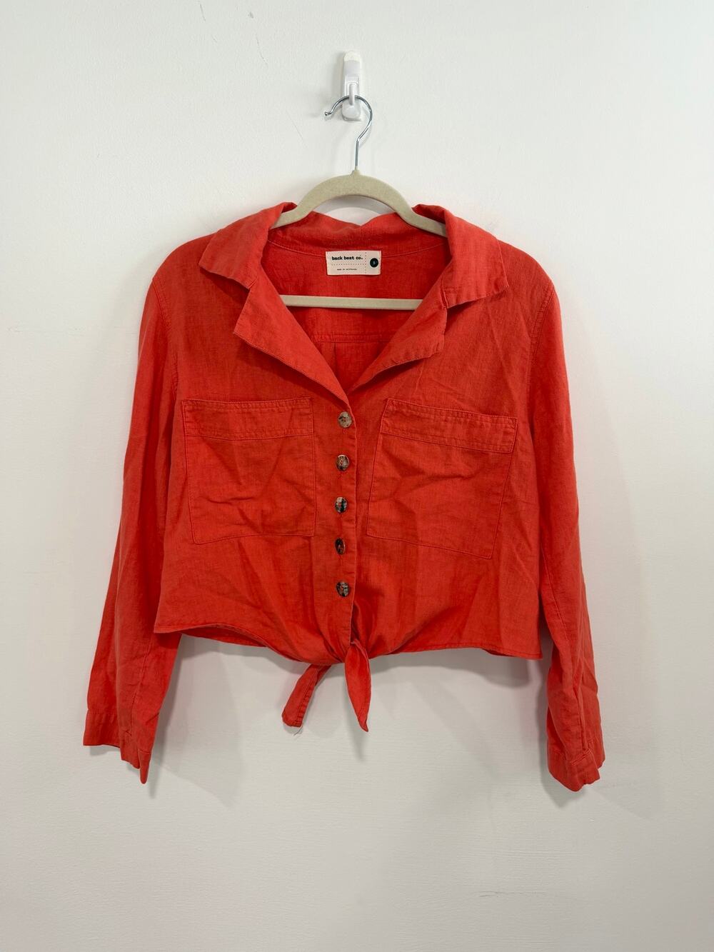 Back Beat Co Hemp Organic Cotton Front Tie Button Down Top